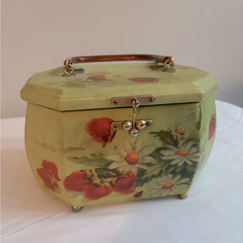 Handmade cottagecore whimsical wooden hinged box purse or case